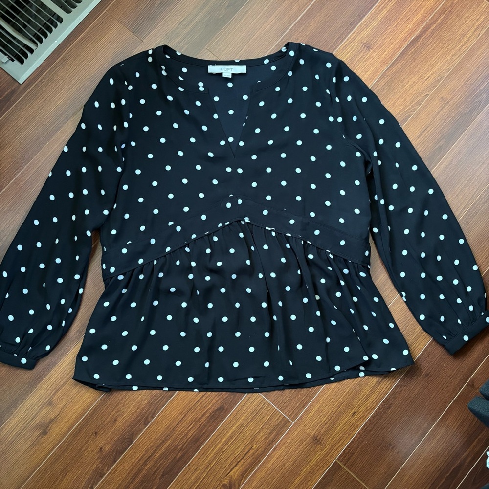 LOFT Black Polka Dot Blouse Size XS